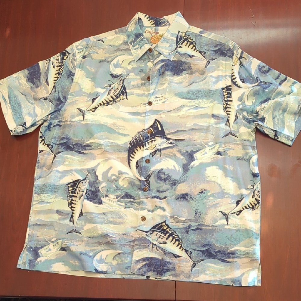 Blue Fish Print Men's Shirt